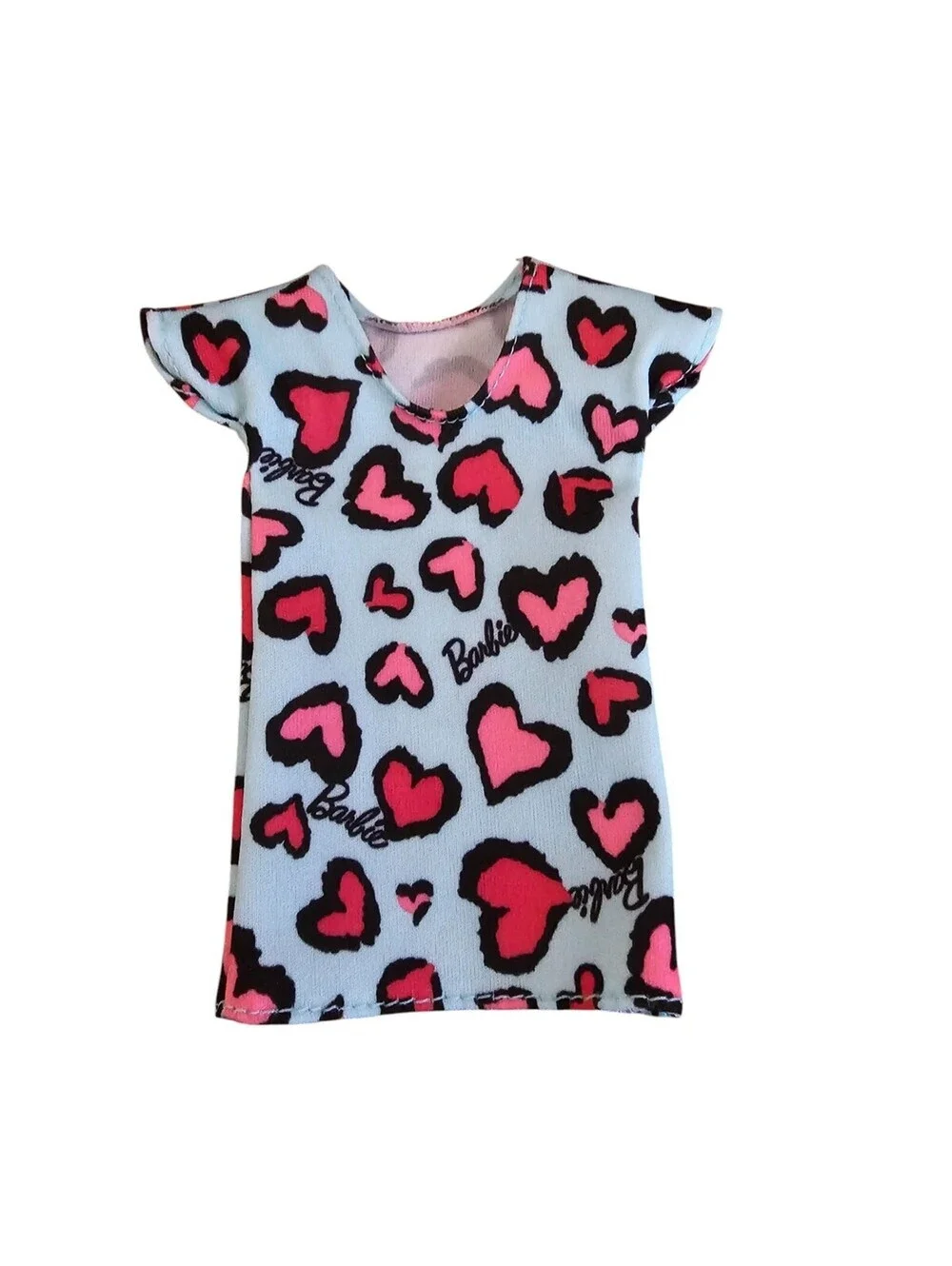 Mattel Barbie Doll Blue w/ Pink Heart Dress Fashion Chic Shirt Dress